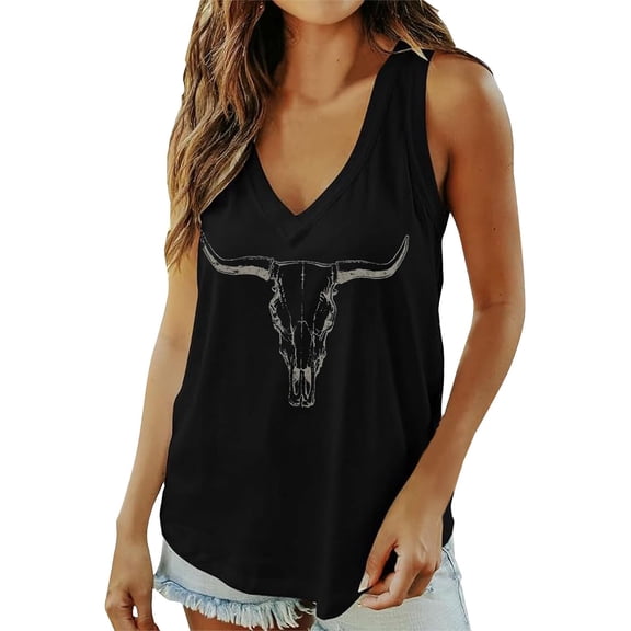 Tank Top Women Casual Deep V Neck Sleeveless Tee Shirt Summer Cute Graphic Printed Shirt S