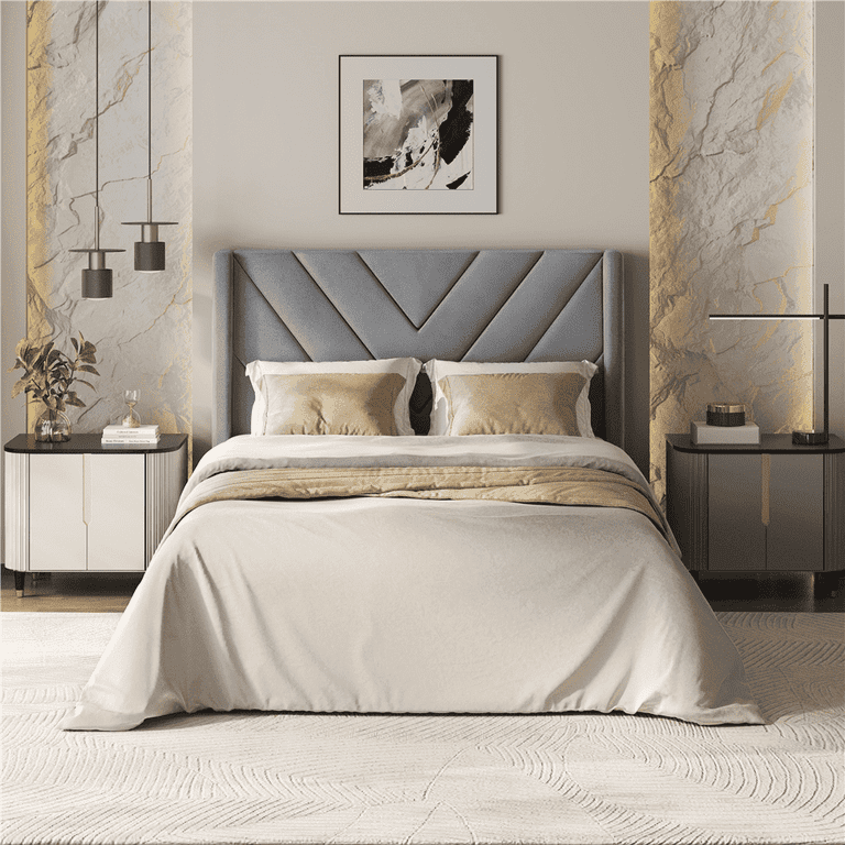 Yaheetech Twin Platform Bed, Tufted Velvet Headboard photo 1