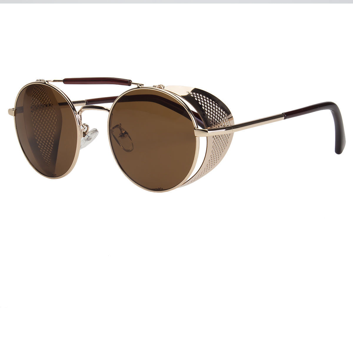 Black Vintage Retro Steampunk Gothic Side Shield Hipster Round Sunglasses 