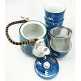 thumbnail image 3 of Ebros Japanese Design Maneki Neko Lucky Charm Cat Blue Tea Pot and Cups Set Serves 4, 3 of 3