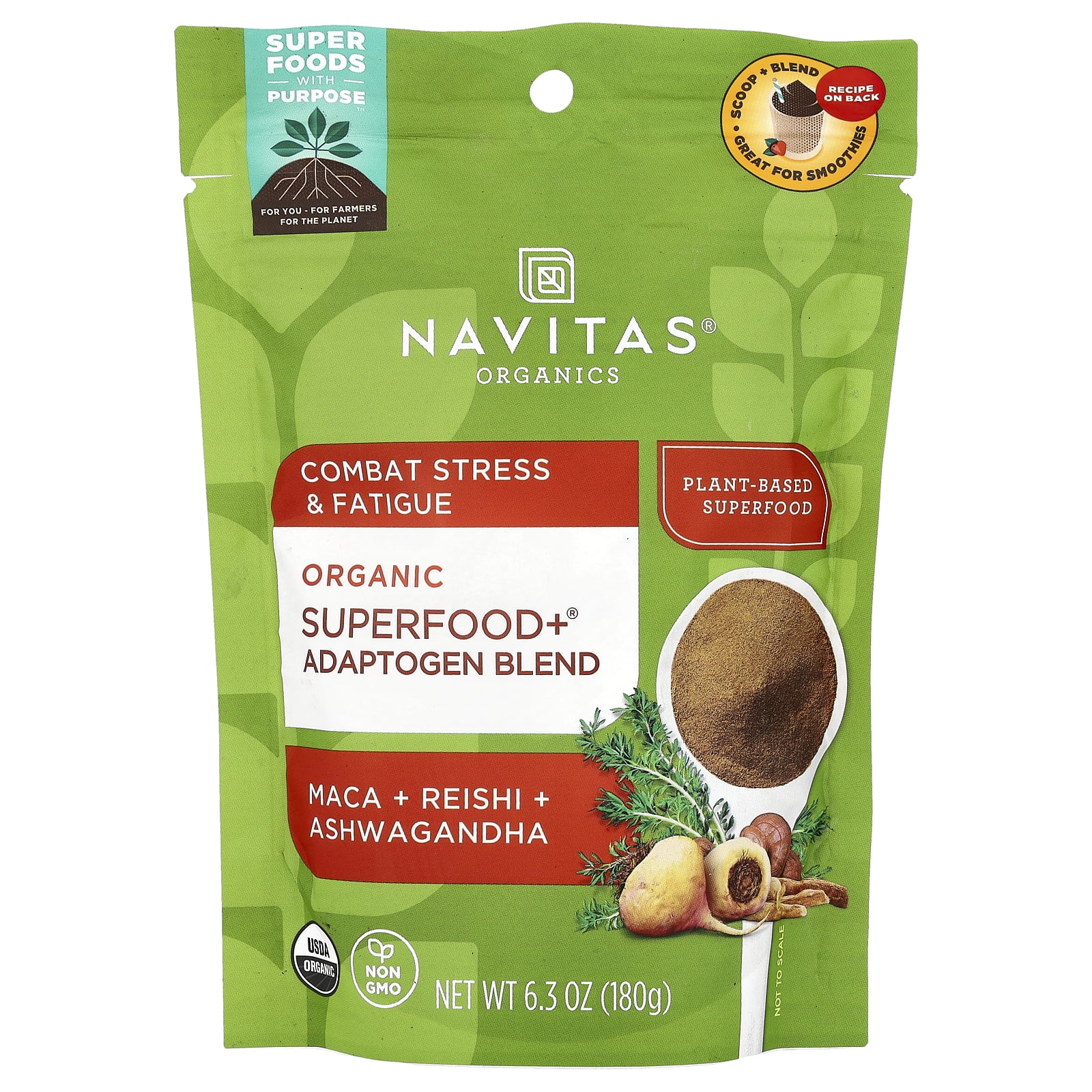 Navitas Organics Organic Superfood+ Adaptogen Blend, Maca + Reishi + Ashwagandha, 6.3 oz (180 g)