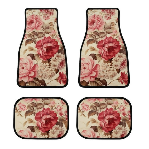 Floral Car Foot Mat Set of 4, Floor Mats for Cars Anime Car Floor Mats 4 Pieces Set Floor Liner Car Accessories Automotive Decoration