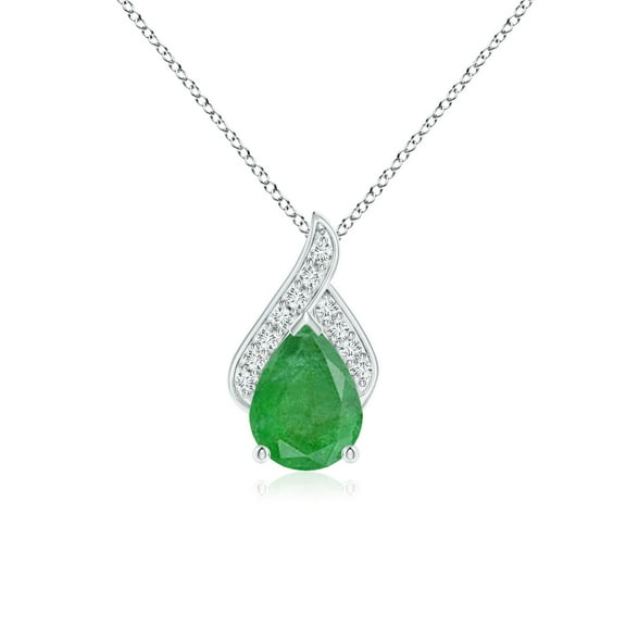 Angara Necklace - Natural Emerald Pendant Necklace in 14K White Gold for Women (Size-8x6mm) | May Birthstone Jewelry, Birthday, Anniversary, Christmas, Jewelry Gift for Women