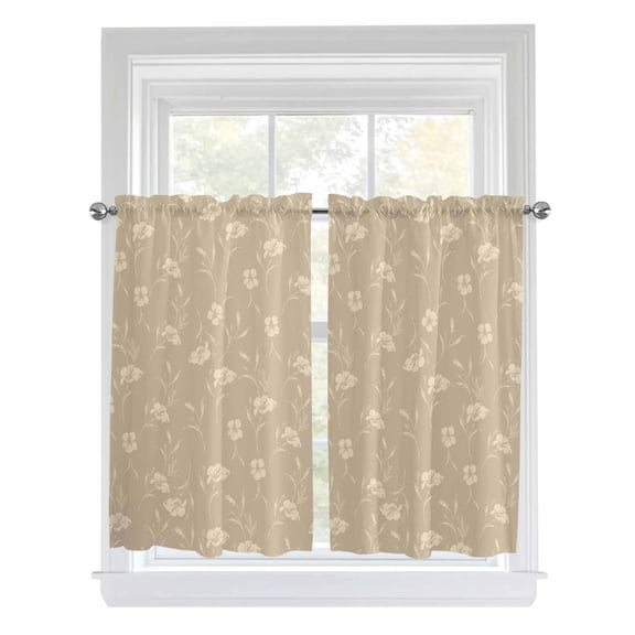 Beige Floral Living Room Curtains 2 Panel, Vintage Spring Botanical Flowers Cafe Window Treatment, Farmhouse Bedroom Bathroom Kitchen Curtains Drapes 104"x45"