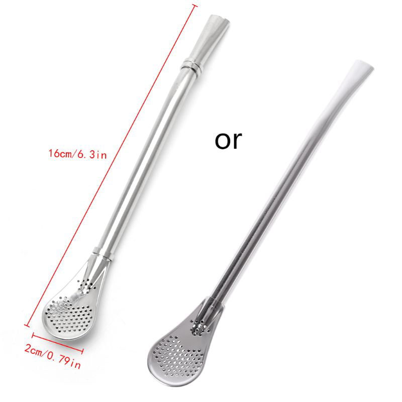 4pcs Stainless Steel Straw Spoon Bombilla Tea Strainer Filter Silver