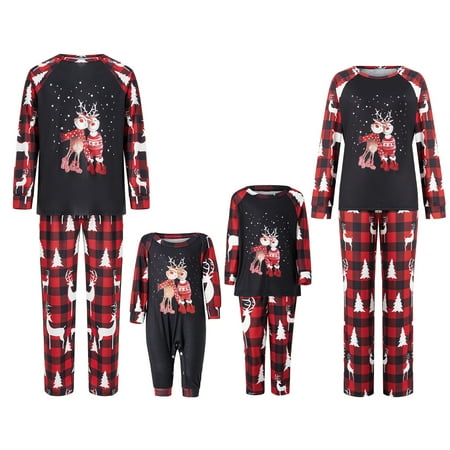 

Meihuida Family Matching Christmas Pajamas Set Cotton Xmas Deer Holiday Pajamas Sleepwear Adults and Kids PJs