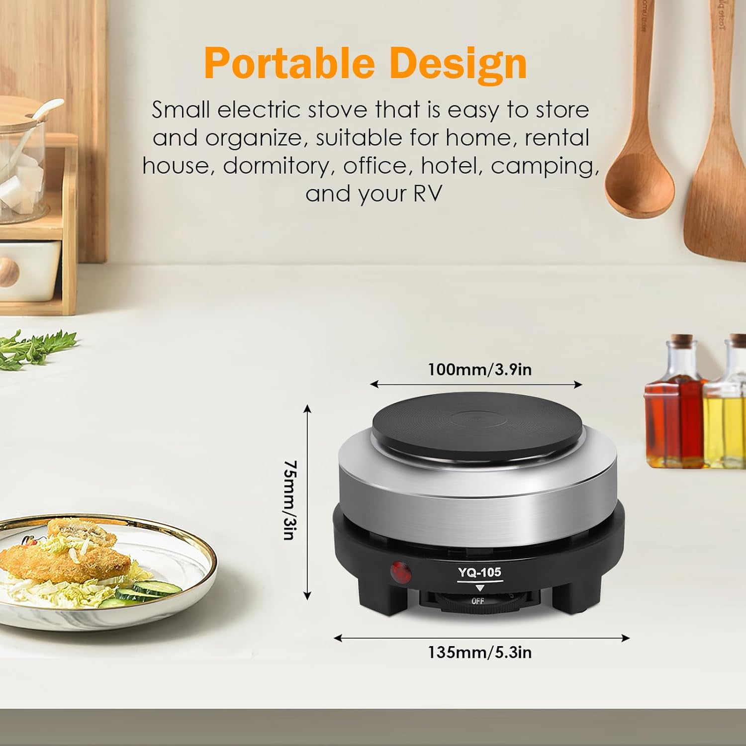 ABPETE 500 Watt Hot Plate, Portable 500W Electric Hot Plate, Electric Camping Stove Low Watt, Single Burner, for Milk Water Coffee Heating (US Plug）
