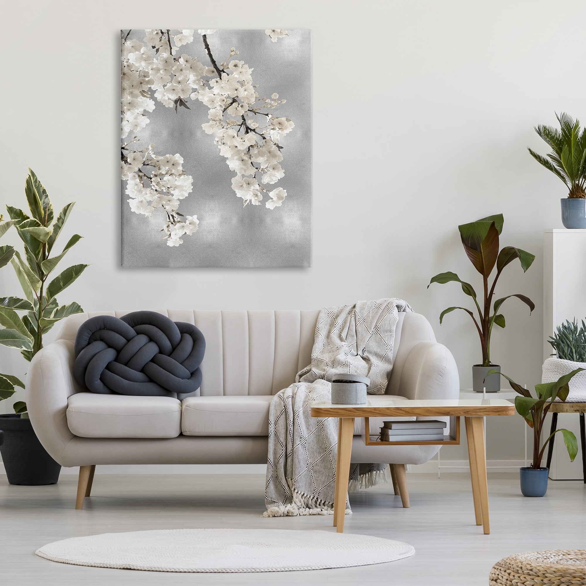 Stupell Industries Modern White Cherry Blossoms Botanical & Floral Painting Gallery Wrapped Canvas Art Print Wall Art, 36 x 48
