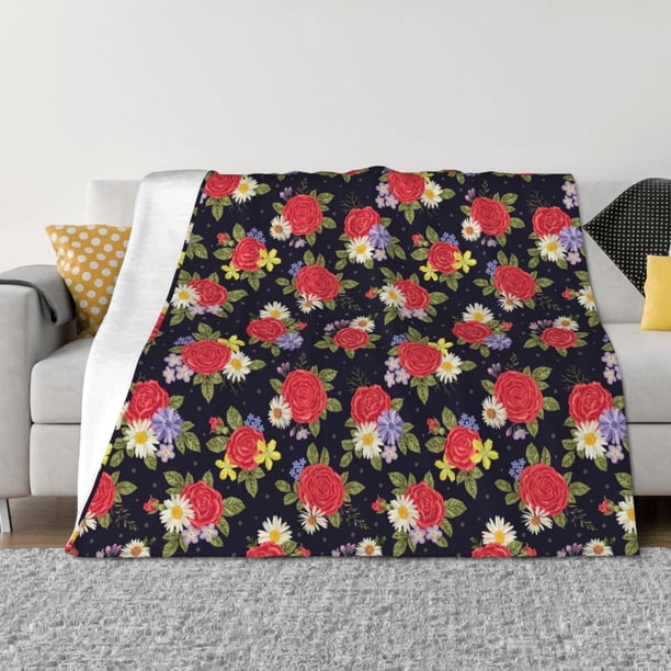 Balery Red Rose Flower Manta de Franela con Dibujo, Lujo Ultra Suave y Cálido, Antipelusa y Resistente a las Arrugas para Cama, Sofá, Camping -50"x40"