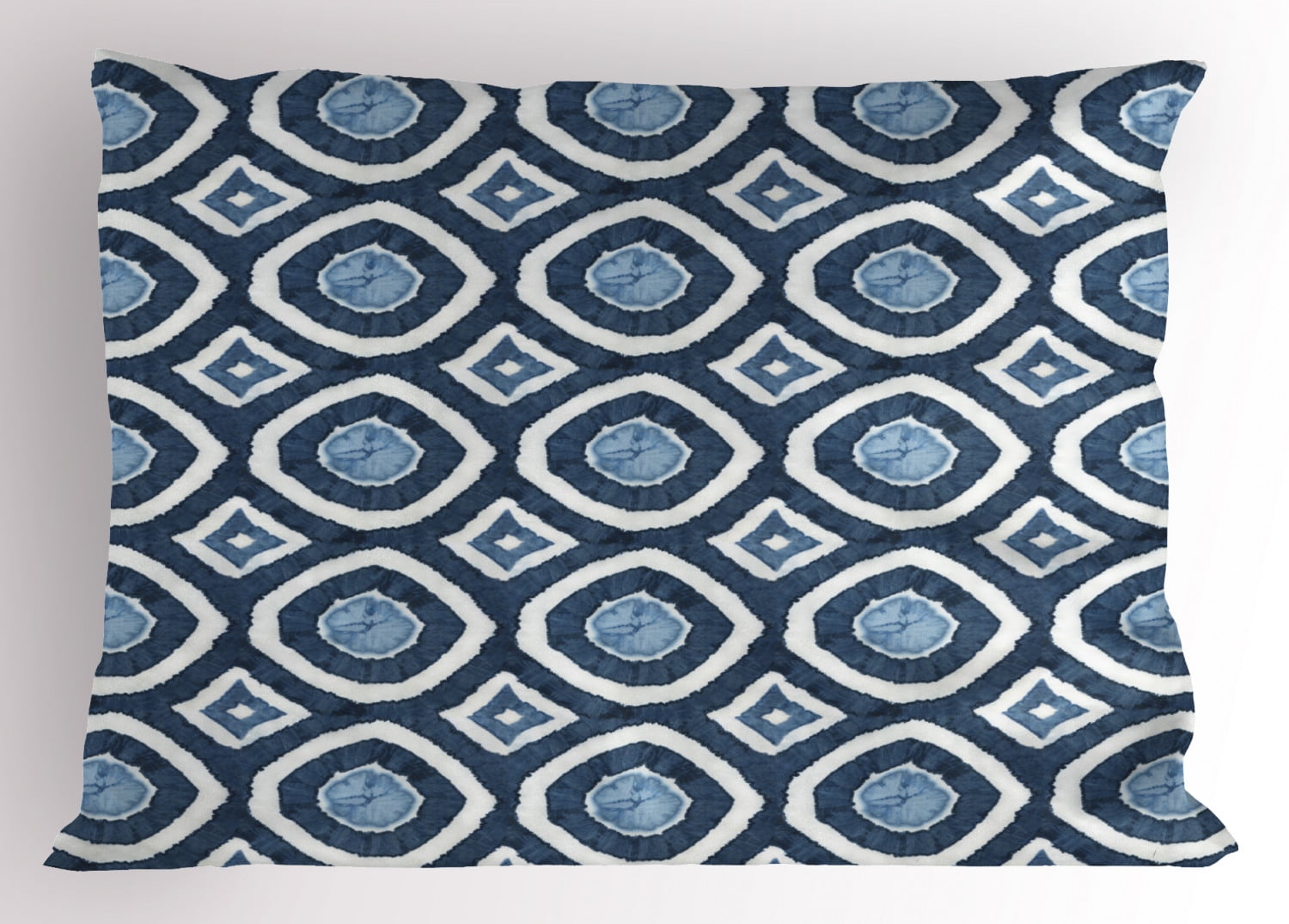 Asian Pillow Sham Shibori Dyeing Style Ikat with Eastern Design Circles Diamond Shapes