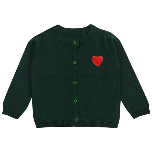 XXWXYD Girls Cable Knit Sweater Cardigan Toddler Heart Embroidery School Unifor𝗆s Kids Long Sleeve Casual Knitted Outerwear Girls Knit Cardigan Back-To-School