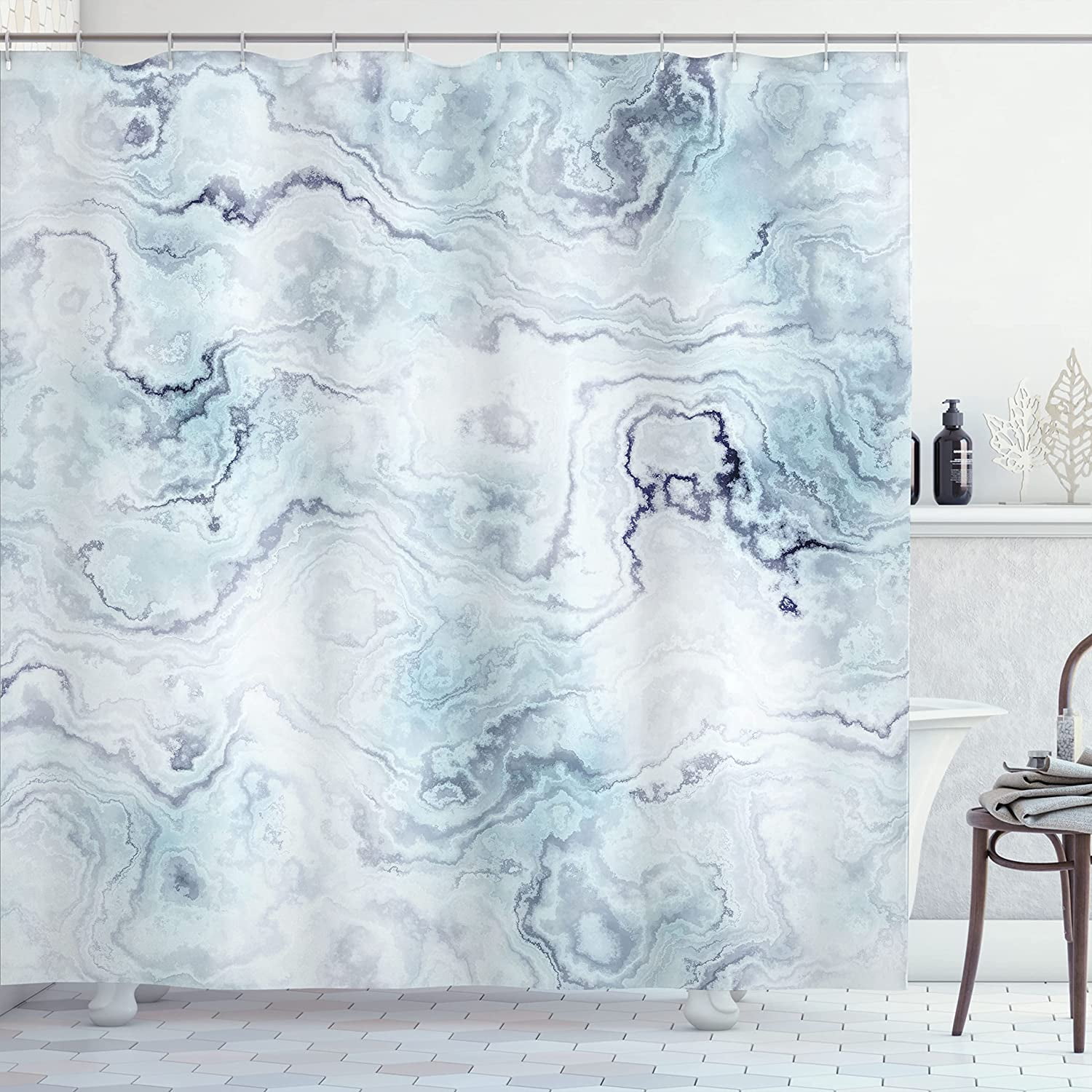 Marble Print Shower Curtain, Soft Pastel Toned Abstract Wavy Pattern Ottoman Influences Image