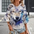 thumbnail image 3 of Watercolor Wolf Portrait Women's V-Neck Blouse With 3/4 Ruffled Bell Sleeves Casual Top Ladies Blouses, 3 of 7
