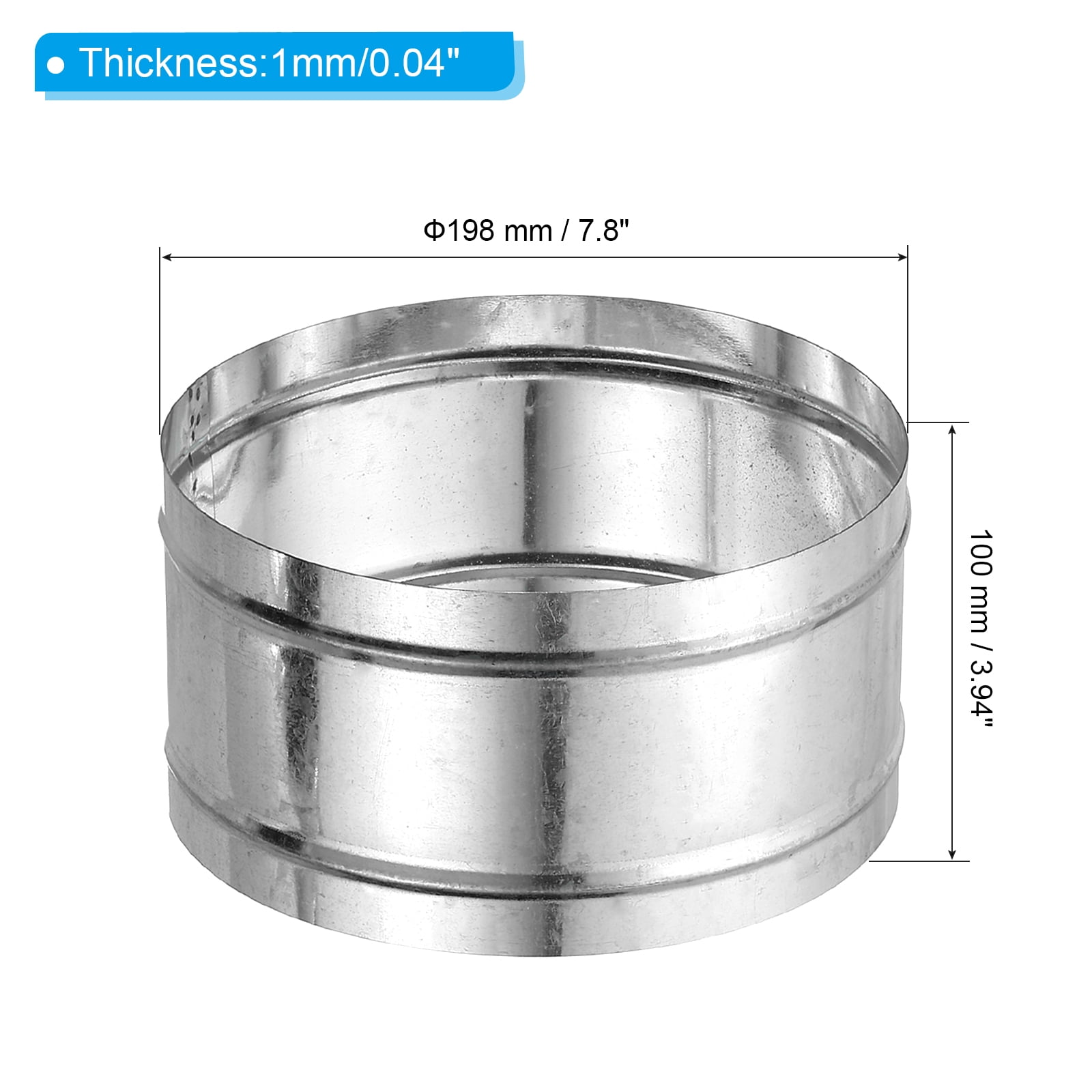 Uxcell 7.8" Duct Connector, 1 Set Galvanized Iron Duct Coupling Vent Coupler Dryer Pipe Coupling Hose Extension Connector with Duct Clamps for HVAC Exhaust Fan Vent Systems, 4" Long