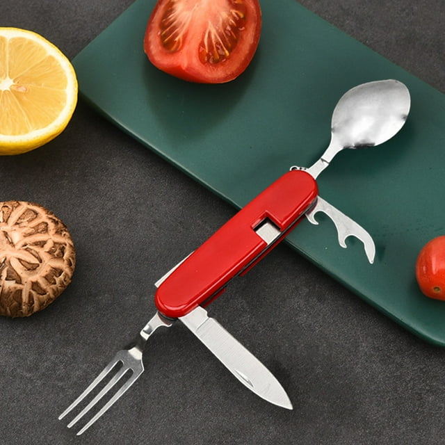 Outdoor Multifunctional Cutlery Knife Camping Detachable Folding Knife Fork Spoon Outdoor Bottle Opener Wilderness Multi-Use Stainless Steel Portable Cutlery