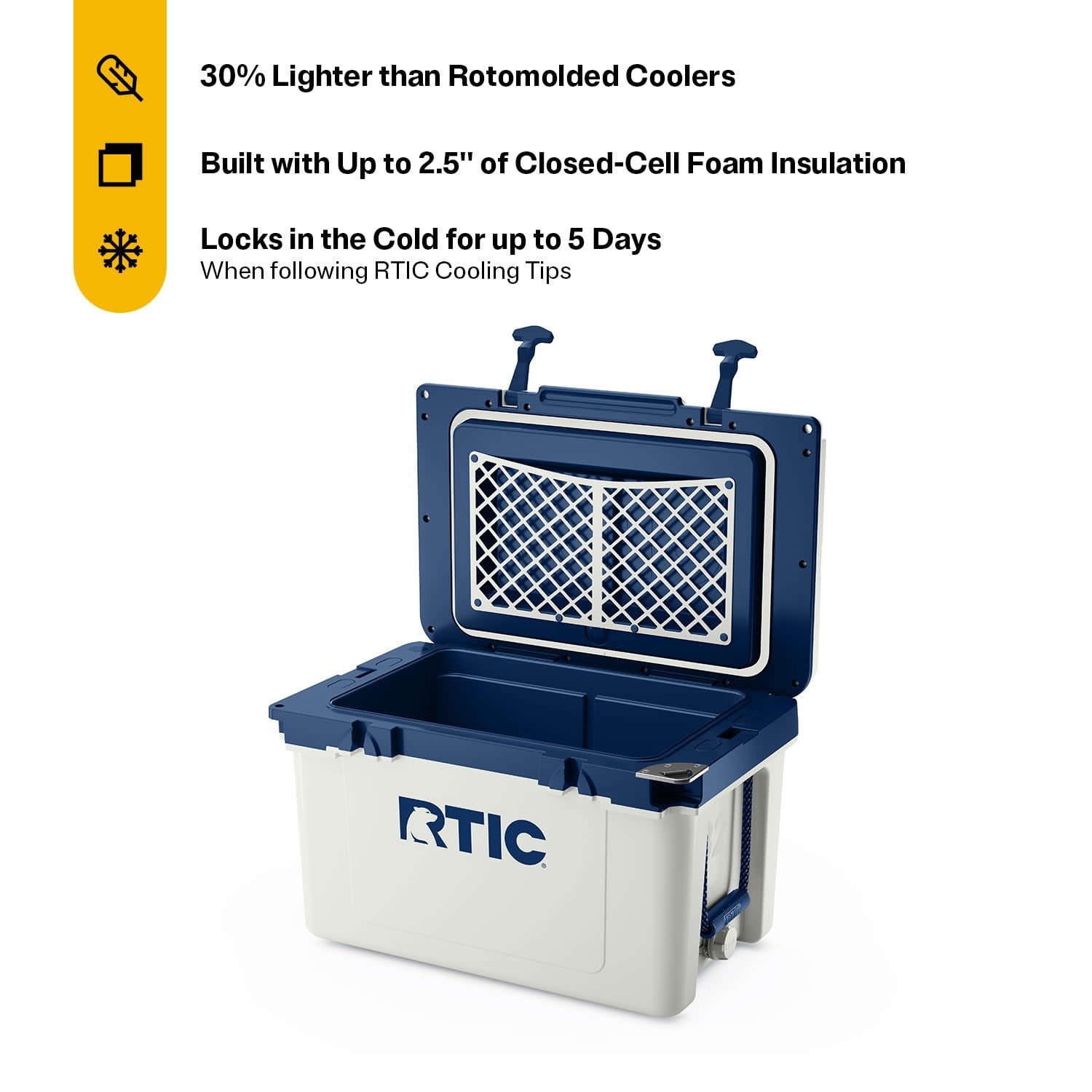 RTIC 32 QT Hard-Sided Ice Chest Cooler, Ultra-Light, Fits 48 Cans, Cool Grey & Navy