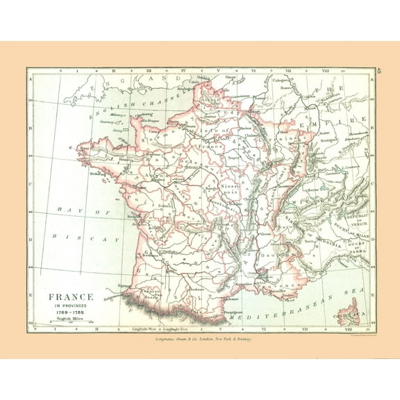 Historic Map - France 1789 - Gardiner 1902 - 28.89 x 23 - Vintage Wall Art