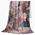thumbnail image 2 of Canal Bridge Ballerina with Pink Blossoms, Romantic Impressionist Style for Ballet Lovers, Birthday Gift, Cozy Flannel Blanket for Bedroom and Living Room, Home Decor, 2 of 9
