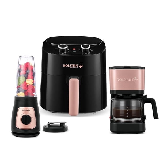 Combo Freidora de Aire Holstein Housewares con Licuadora, Cafetera Rose Gold Mod HH-09101129BZ-BU
