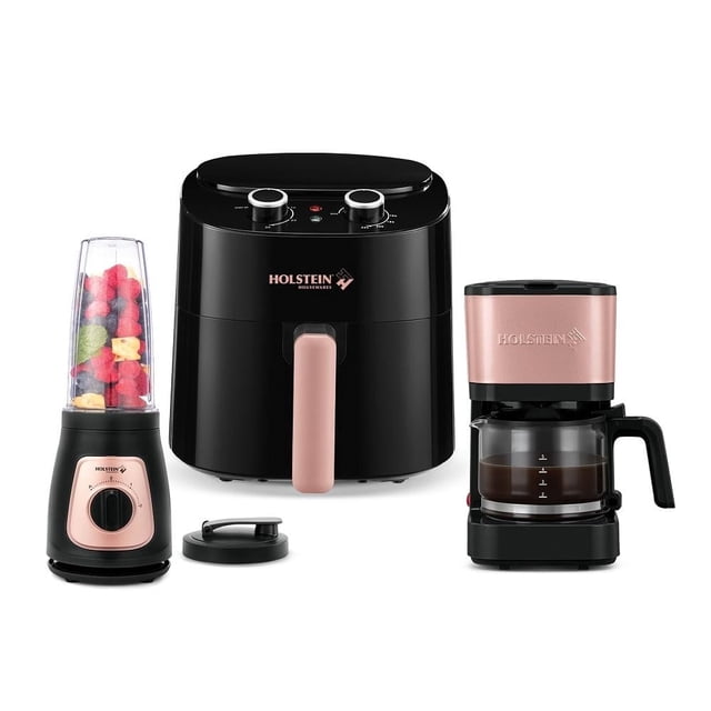 Combo Freidora de Aire Holstein Housewares con Licuadora, Cafetera Rose Gold Mod HH-09101129BZ-BU