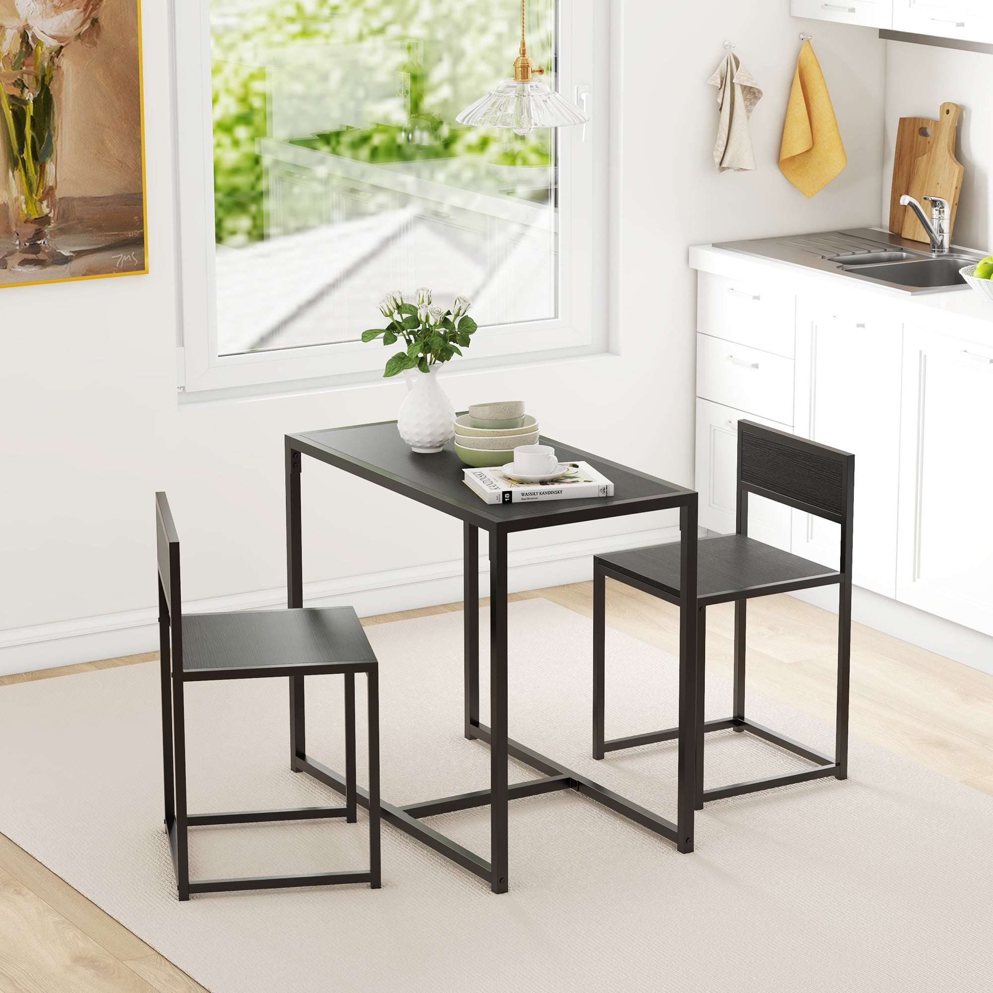 HOMCOM 3-Piece Industrial Dining Table Set for 2 Kitchen Table and Chairs