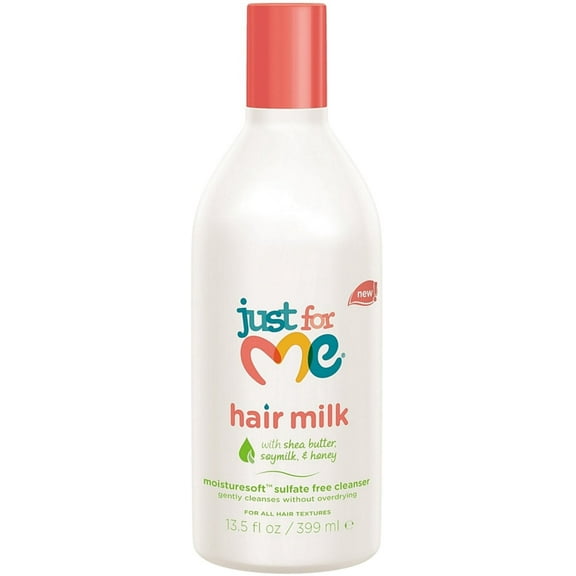 Just for me Hair Milk Sulfate-Free Shampoo - For Curly, Coily & Relaxed Hair. Nourishes for Softness and Bounce, Enriched with Coconut Milk & Shea Butter, 13.5 Oz.