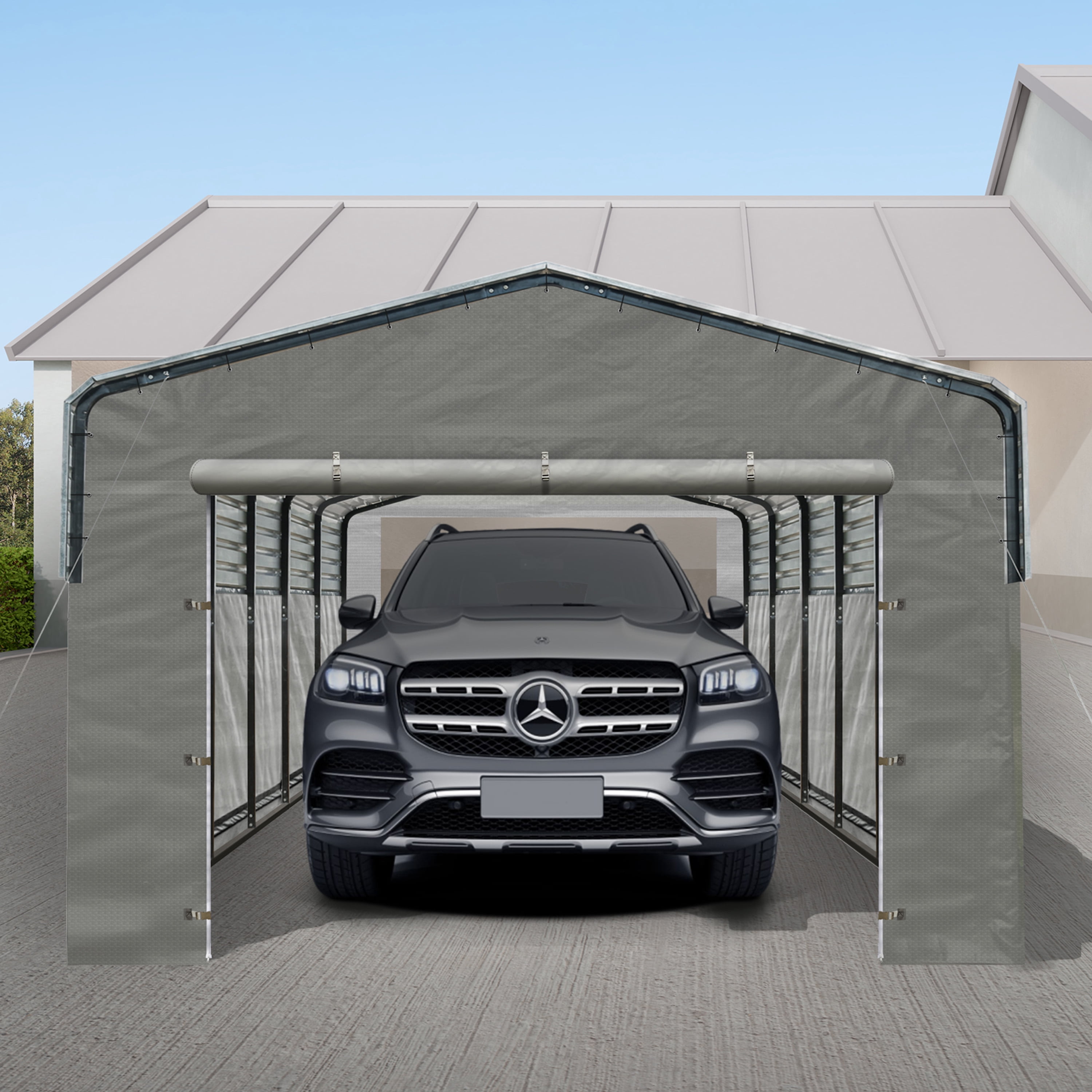 ALEKO Waterproof PE Fabric Sidewall Kit for ALEKO 12 x 30 ft Black Metal Carport