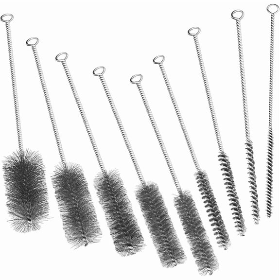 16 Inch Extra Long Pipe Cleaning Brush Set, Stainless Steel Bristles Bore Brush,9Pcs Brush for Auto Parts, Bottles,Tubes