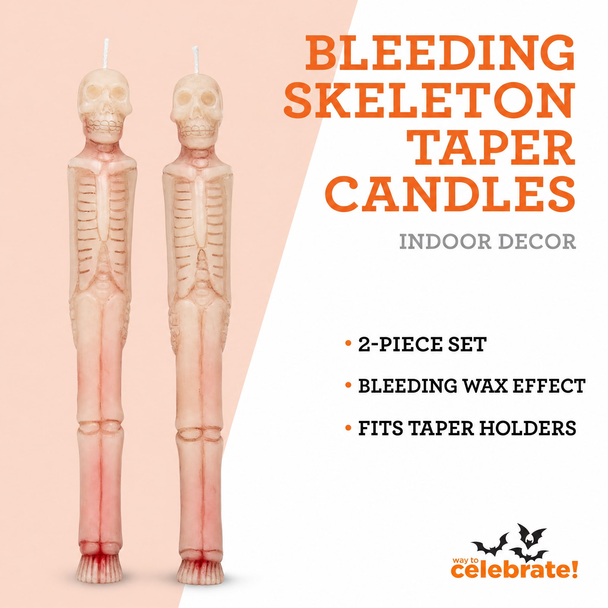 Bleeding Skeleton Taper Candles, 10", 2 Pieces, Halloween by Way To Celebrate
