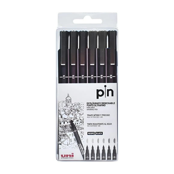 6 Estilografo Ultrafino Pin Uni Ball Color Negro Dibujo