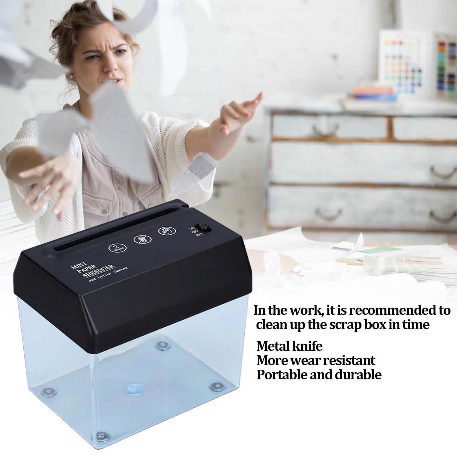 Suodoka Mini Paper Shredder USB Battery Operated Portable A6 Document Cutting Machine for Home Office Privacy Protection