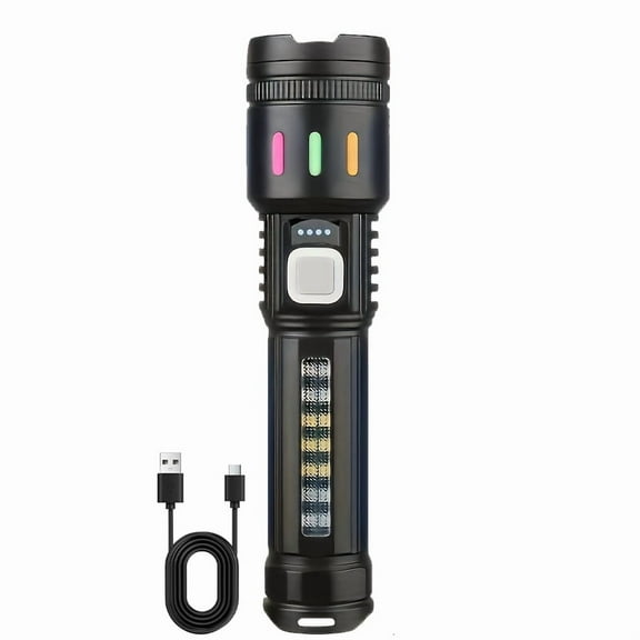 Rechargeable Aluminum Alloy Flashlight - Black | with Three Level Lights Adjustments | Durable and Waterproof Torch Light for Camping, Hiking and Outdoors | Compact & Portable LED Torch