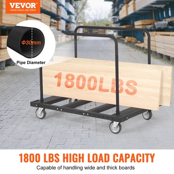 VEVOR Drywall Cart, 1800 LBS Panel Dolly Cart con plataforma de 45.28 x 29.13 y ruedas giratorias de 5, carro de láminas de yeso de alta resistencia, manipulación de paneles de pared, yeso, madera