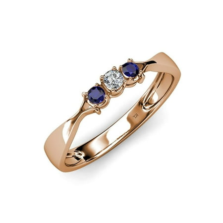 

Blue Sapphire and Diamond (SI2-I1 G-H) Three Stone Ring 0.16 ct tw in 14K Rose Gold.size 8.0