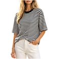 thumbnail image 3 of Noric Women Stripe Print T-Shirt Crew Neck Loose Fit Casual Soft Summer Fashion Basic Pullover Tops, 3 of 9