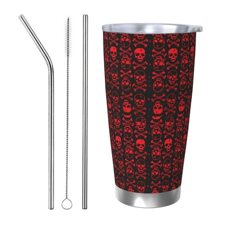 

Goofa Red Skulls With Crossbones for 20 oz Skinny Tumbler Stainless Steel Coffee Mug Slim Vacuum Insulated Travel Cup Car Cup-Straw Three-piece Set