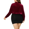 thumbnail image 3 of Agnes Orinda Women's Plus Size Cardigan Cocktail Party Open Front Cropped Velvet Shrug Top 1X Burgundy, 3 of 6