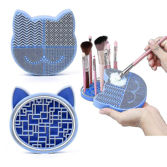 Almohadilla de limpieza de brochas de maquillaje de silicona 3 en 1, estante de secado de brochas de maquillaje desmontable de la almohadilla de limpieza, herramienta de lavado de maquillaje portátil (azul) - Aespa oso de fresa Electrónica