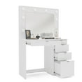 Polifurniture Harper Modern Bedroom Vanity Table with Lighted Mirror, White Finish