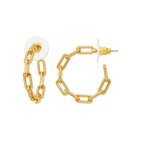 Scoop Women's Brass Yellow Gold Plated Chain Link Hoop Earrings