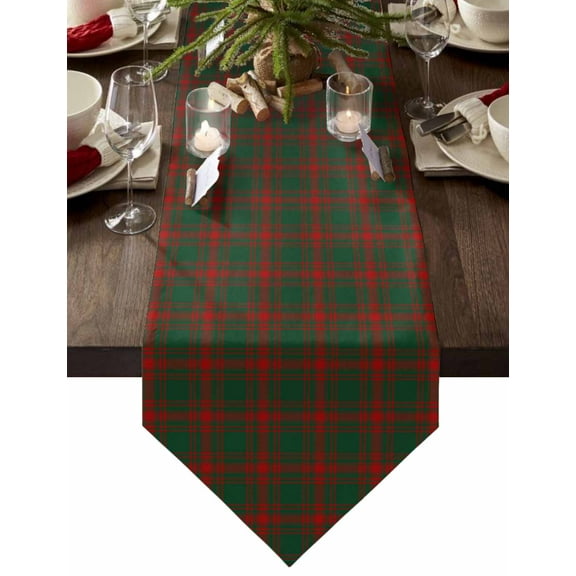 Table Runner Dresser Scarves Christmas Classic Retro Tartan Plaid Cotton Linen Burlap Table Cover Green and Red Lattice Table Runners for Family Kitchen Dining Holiday Party Banquet Decor