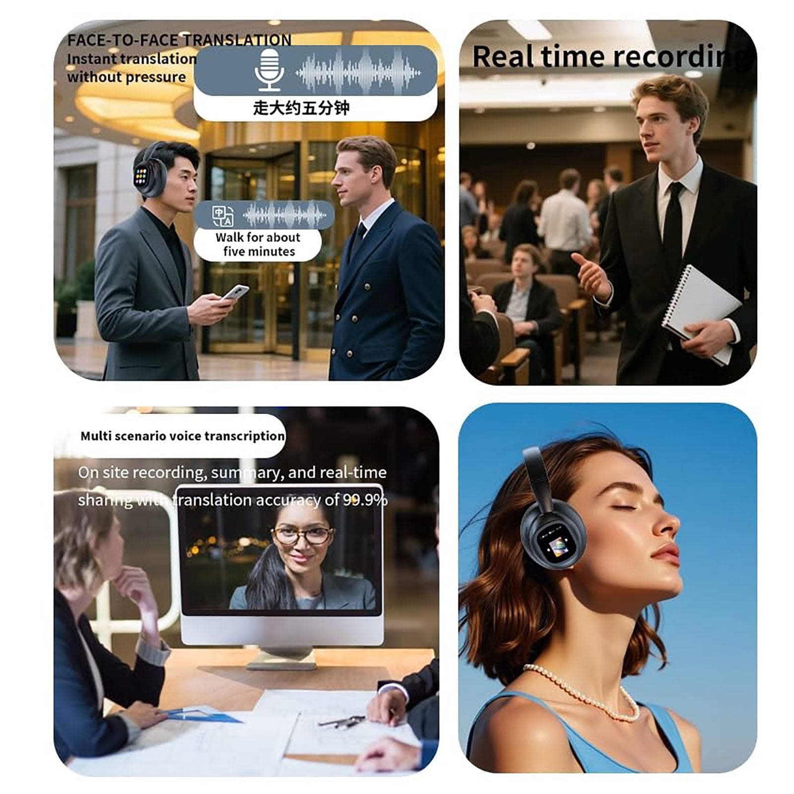 X1 PRO AI Translation Wireless Headphones with Movable LCD Touch Screen,Translator Headset Real Time 115 Language & Accents Bluetooth 6.0,Photo Taking,Flashlight,Alarm Setting,Voice Recording