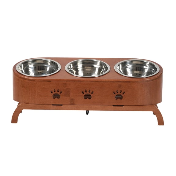 Bothyi Elevated Cat Bowls Pet Feeder Wooden Stand 3 Stainless Steel Bowls Easy to Clean