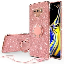 Galaxy Note 9 Case,Samsung Galaxy Note 9 Cute Glitter Phone Case Kickstand Bling Diamond Rhinestone Bumper Ring Shock Proof Sparkly Clear Cover for Girls Women - Rose Gold
