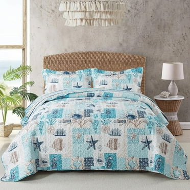 Ocean themed patchwork bedding set, embark on a dreamy seaside sleep journey