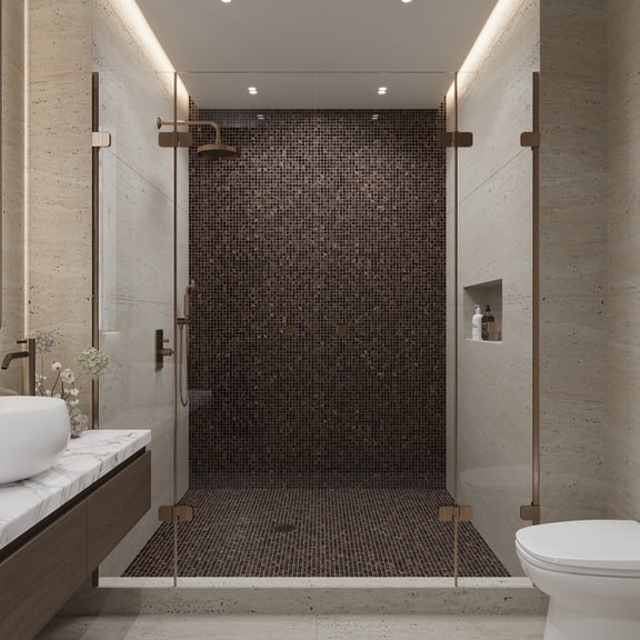 Celestial 12 in. x 12 in. Glossy Umber Brown and Gold Glass Mosaic Wall and Floor Tile (10 sq. ft./case) (10-pack)
