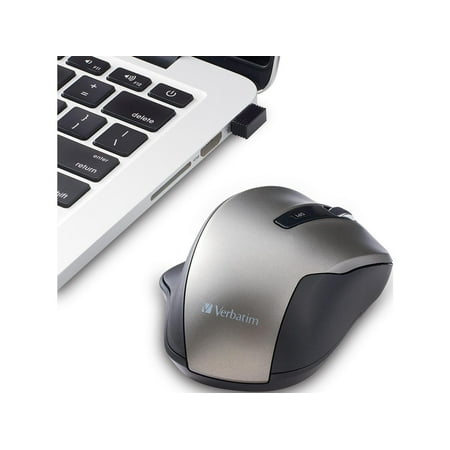 UPC: 0023942702429 | Verbatim Silent Ergonomic Wireless Blue LED Mouse – Graphite Blue LED – Wireless – Radio Frequency – 2.40 GHz – Graphite – 1 Pack – USB – 1600 dpi