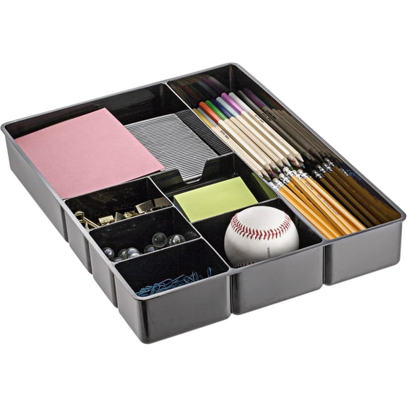 Officemate Deep Drawer Organizer Tray, 8 Compartments, 2 1/4H x 15 1/8W x 11 1/2D, Black