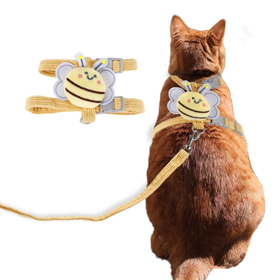 Unique Bargains 1 Set Easy Control Dog Vest Cat Harness and Leash Set Bees Plaid Corduroy Harness Medium Yellow