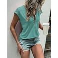 thumbnail image 2 of XCHQRTI Women V Neck Zipper Tshirt Summer Short Sleeves Tee Tops, 2 of 5
